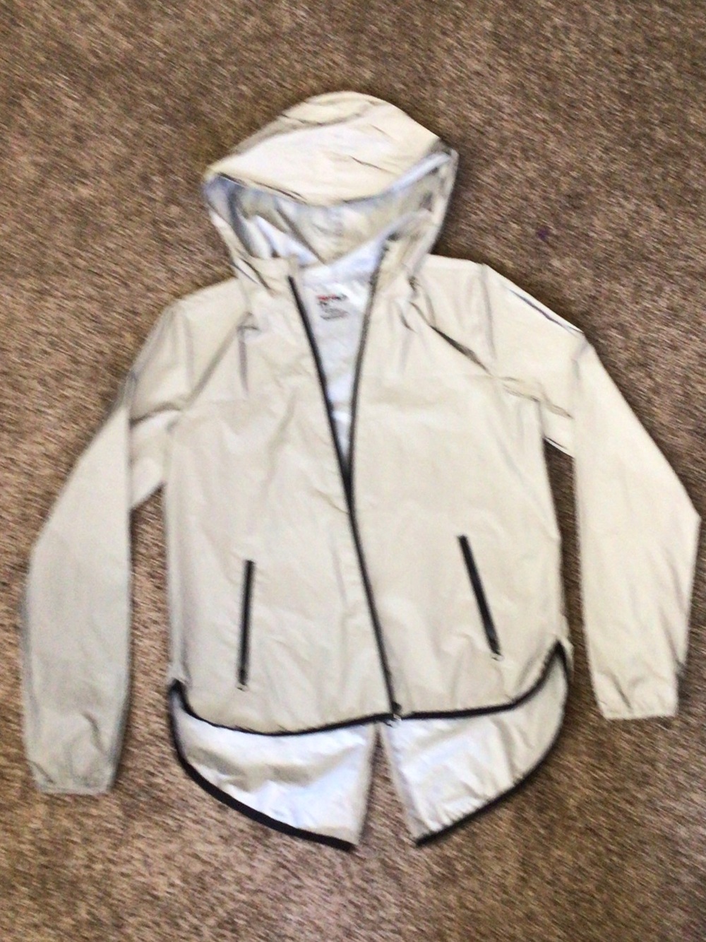 FILA Reflective Silver Hooded Windbreaker Jacket with Black Trim